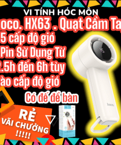 Hoco HX63 | Quạt cầm tay cao cấp | Pin sạc bền bỉ 2000mAh | 5 tốc độ gió mạnh mẽ | Có móc treo và đế bàn | Thiết kế nhỏ gọn tiện dụng | Vi Tính Hóc Môn