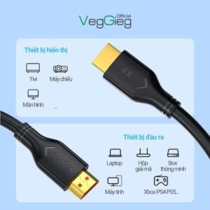 Cáp HDMI VegGieg 1.5m 2.0 4K 60Hz V-H107 – Băng Thông 18Gbps, Mạ Vàng 24K Chính Hãng | Vi Tính Hóc Môn
