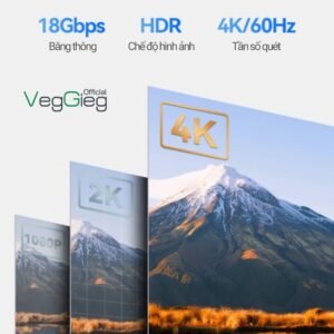 Cáp HDMI VegGieg 1.5m 2.0 4K 60Hz V-H107 – Băng Thông 18Gbps, Mạ Vàng 24K Chính Hãng | Vi Tính Hóc Môn