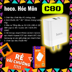 cốc sạc nhanh Hoco C80 PD20W QC3.0 Củ sạc nhanh Hoco C80 PD QC sạc siêu tốc an toàn chính hãng
