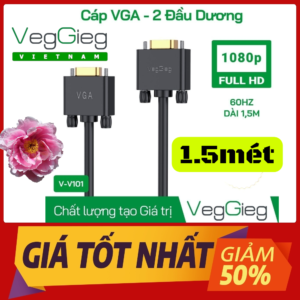 (có Vat) Cáp VGA Veggieg V-V101 3+6 1.5m 2 Đầu Dương Chính Hãng Giá Rẻ Cho PC Màn Hình